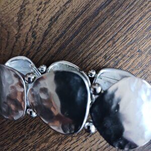 Chico's Silver Stretch Metal Hammered Bracelet NWOT